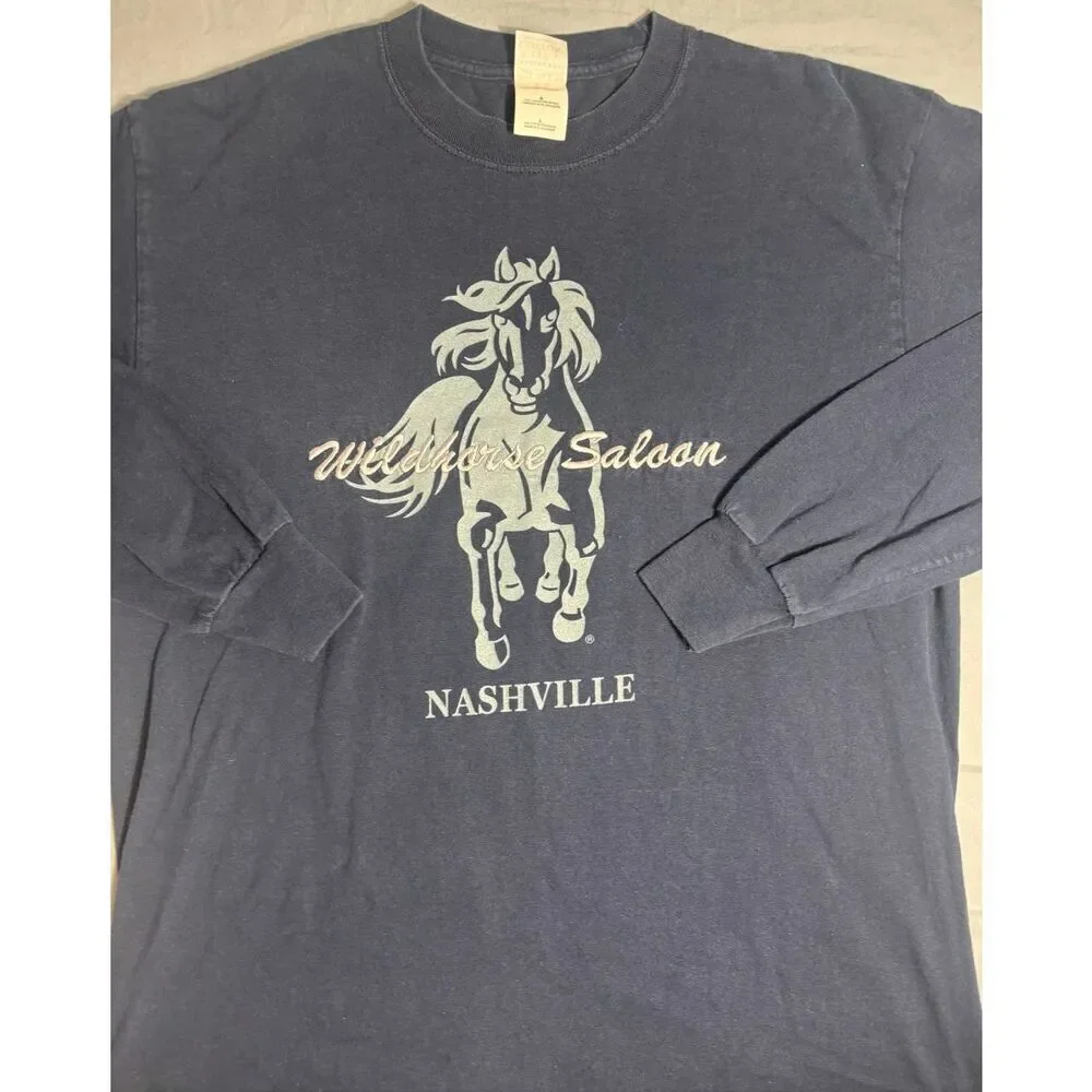Vintage Wildhorse Saloon Nashville T-Shirt Men Size Large Blue Embroidered